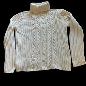 Womens Marsh Landing 100% Cotton Cable Knit Turtleneck Sweater Size M Cream